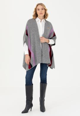 Kadın Gri Melanj Triko Panço - 50270458007