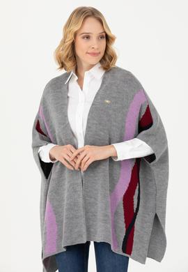 Kadın Gri Melanj Triko Panço - 50270458007