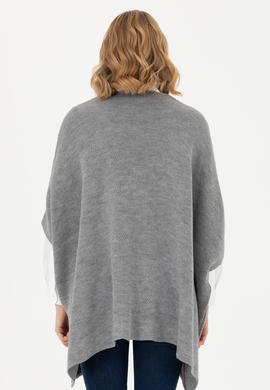 Kadın Gri Melanj Triko Panço - 50270458007