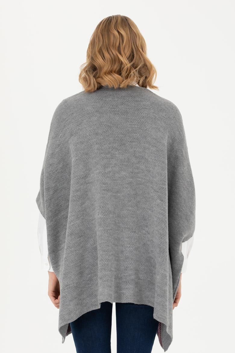 Kadın Gri Melanj Triko Panço - 50270458007