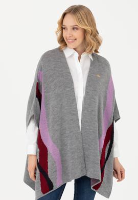 Kadın Gri Melanj Triko Panço - 50270458007