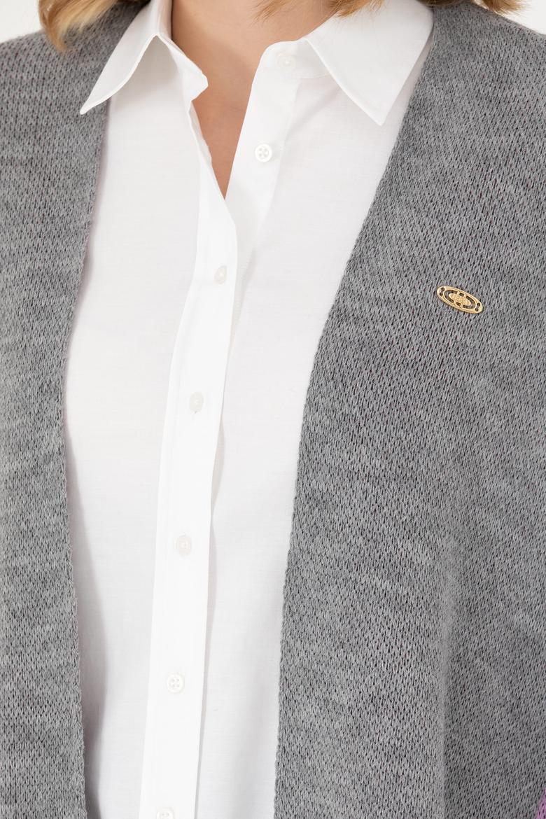 Kadın Gri Melanj Triko Panço - 50270458007