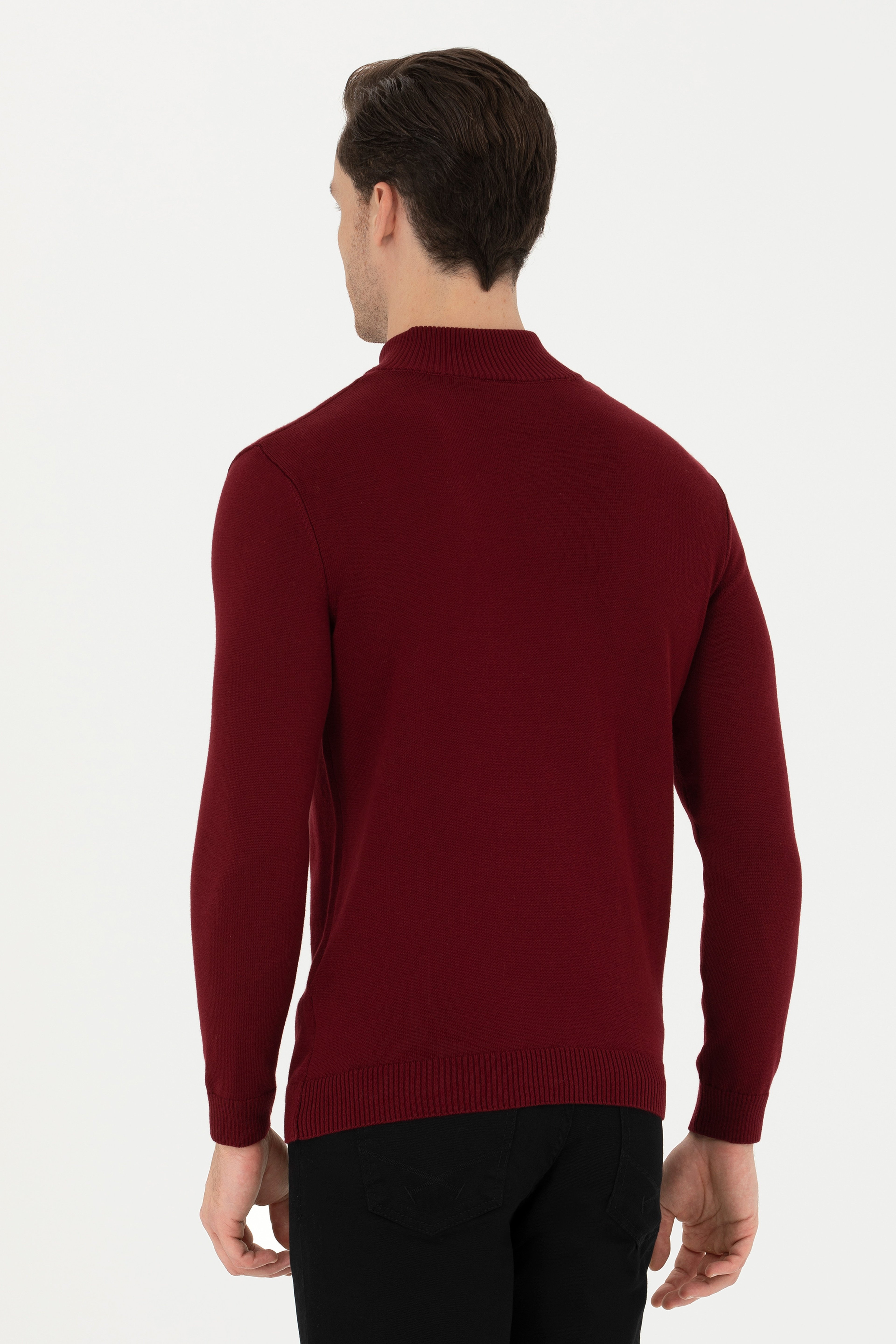 Erkek Bordo Yarım Fermuarlı Kazak - Image 5