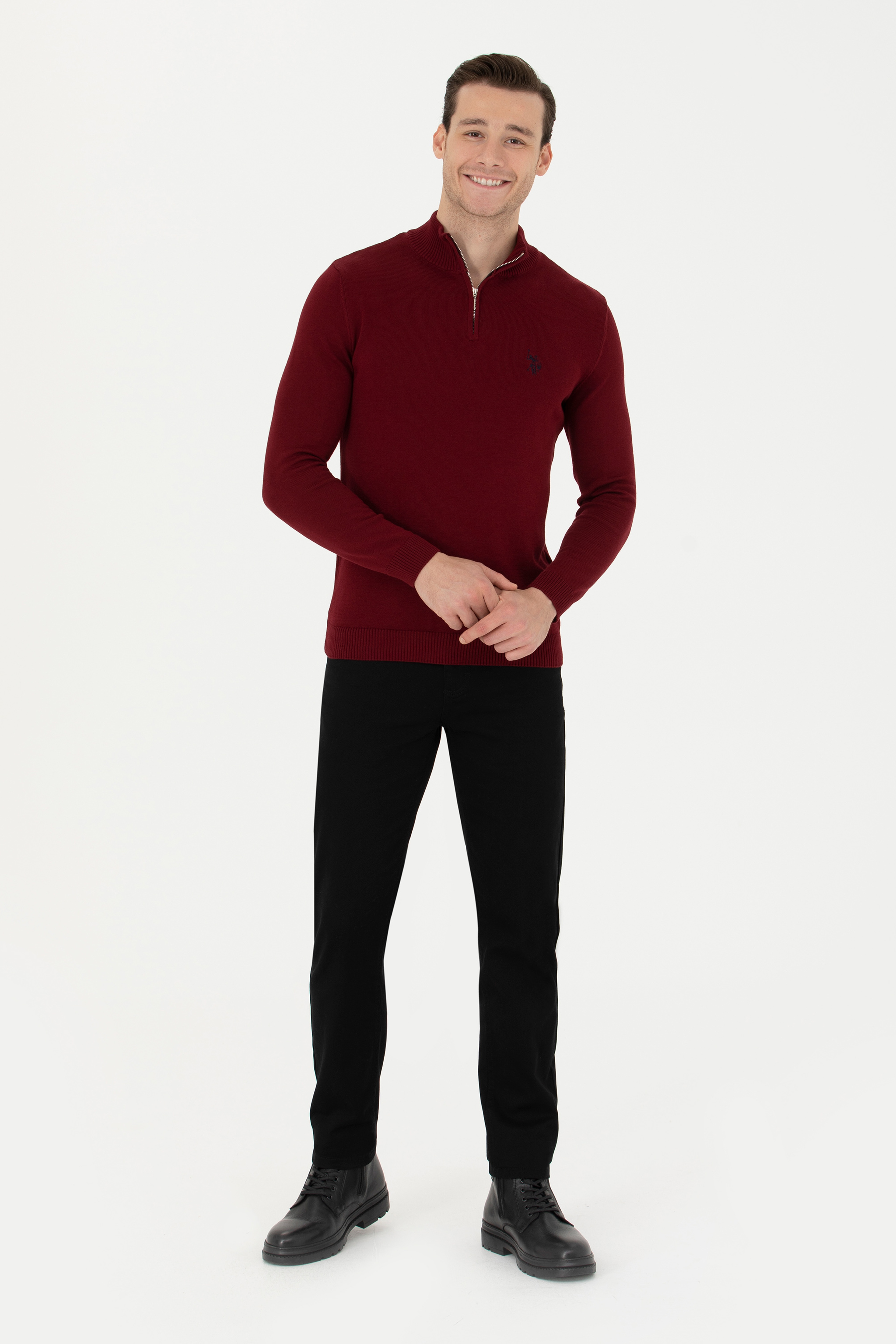 Erkek Bordo Yarım Fermuarlı Kazak - Image 4