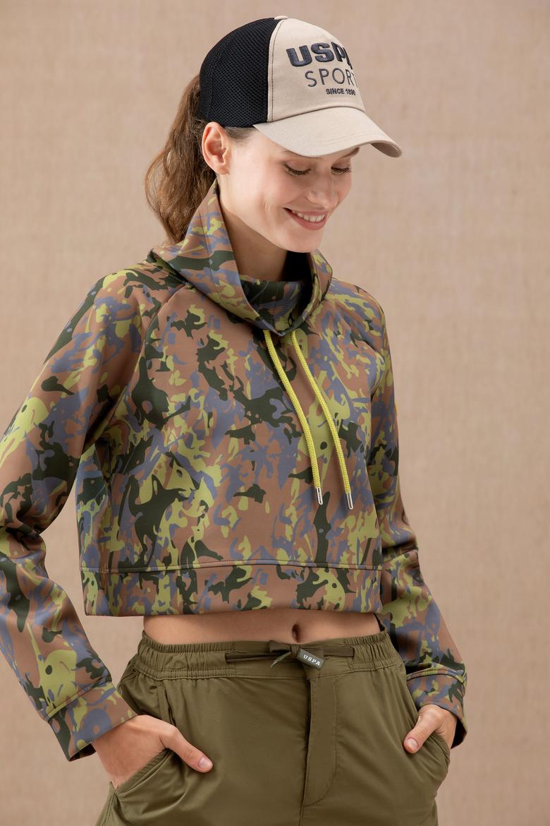 Kadın Haki Bisiklet Yaka Sweatshirt