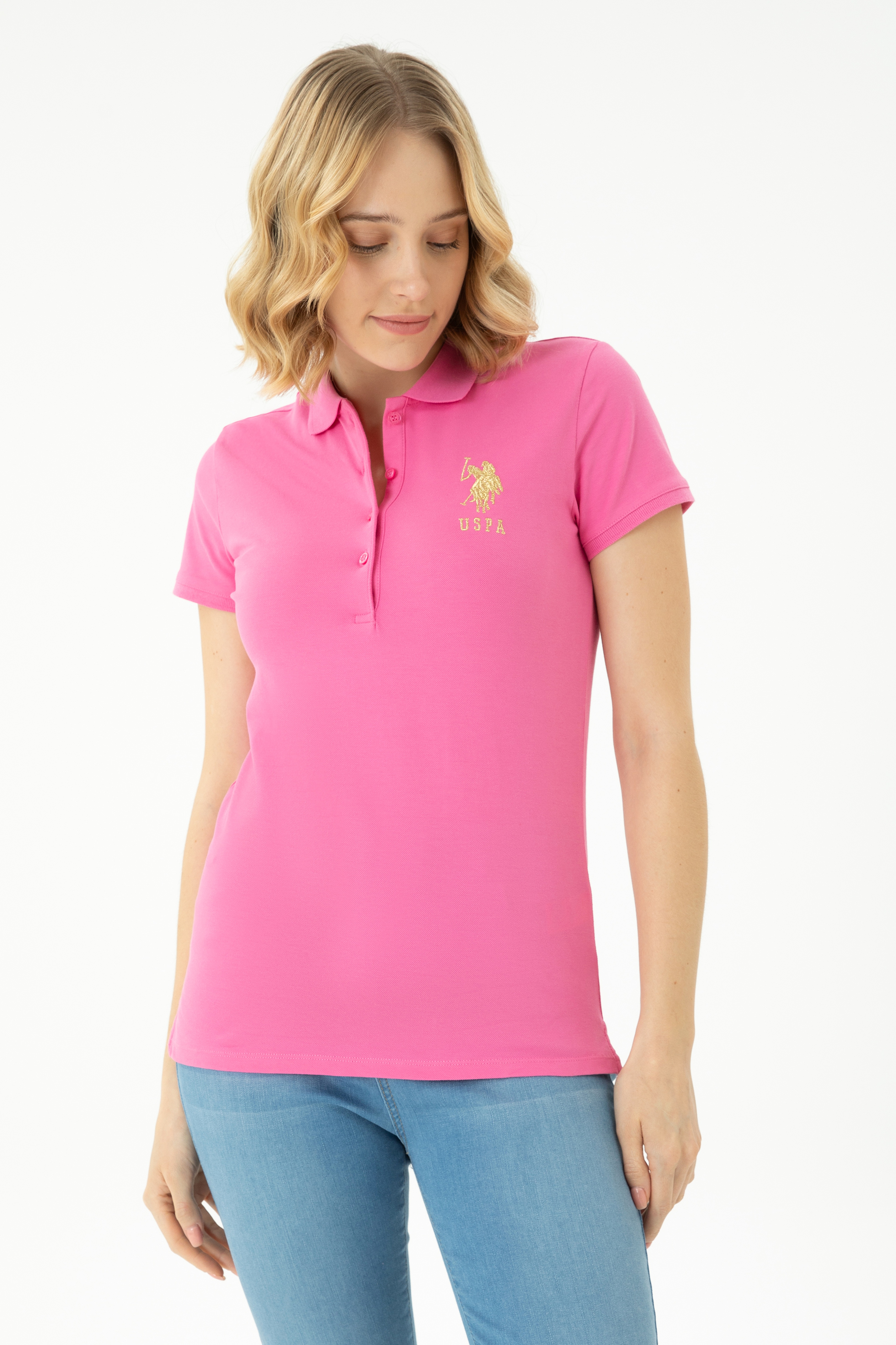 Kadın Pembe Basic Polo Yaka Tişört