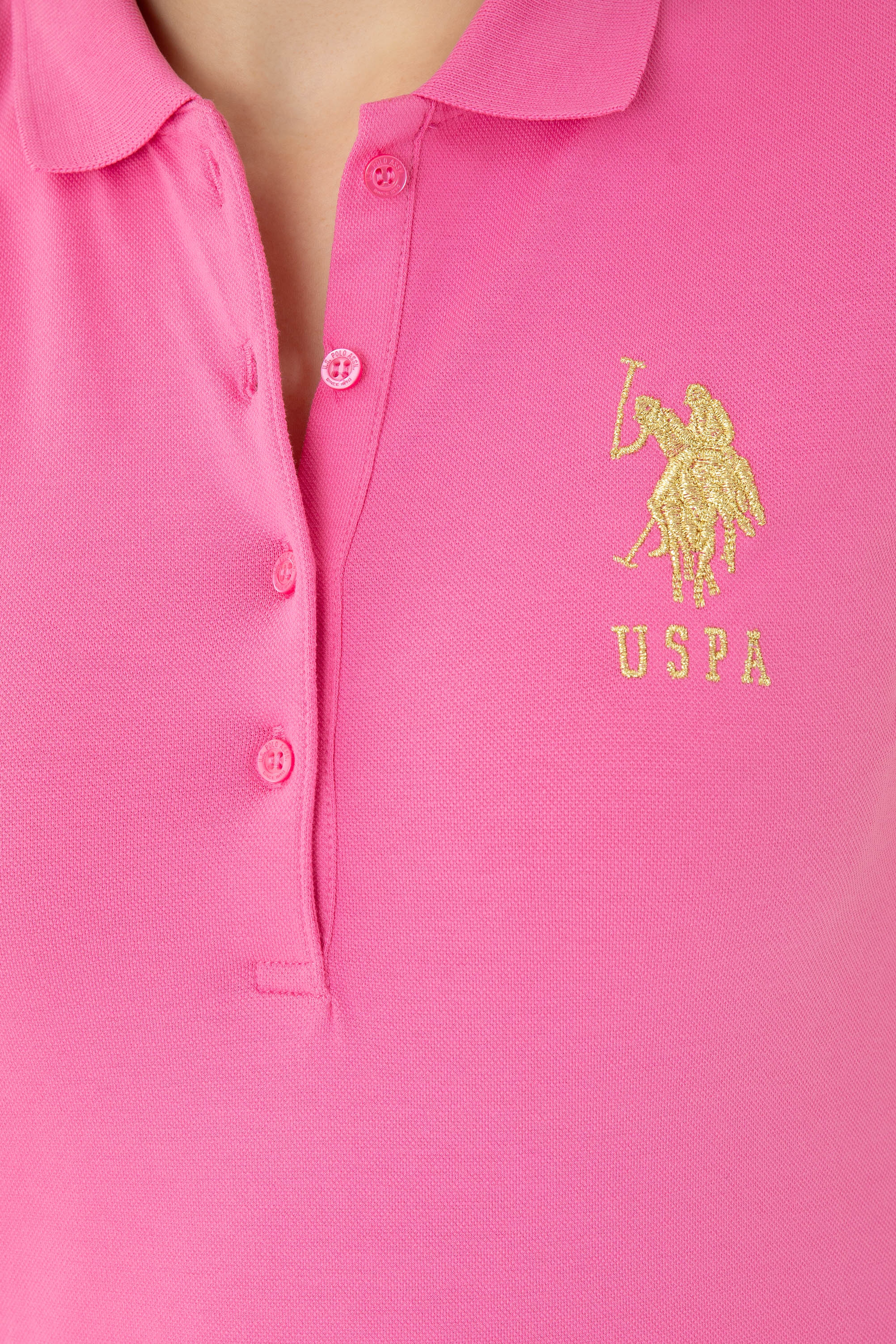 Kadın Pembe Basic Polo Yaka Tişört - Image 6
