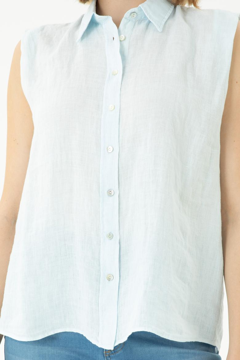 Kadın Açık Mavi Kısa Kollu Gömlek - 50264506004