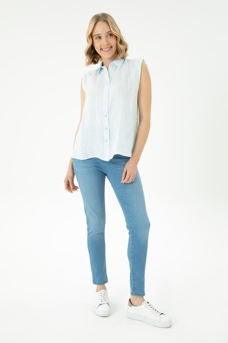 Kadın Açık Mavi Kısa Kollu Gömlek - 50264506004