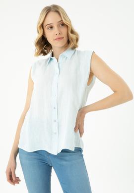 Kadın Açık Mavi Kısa Kollu Gömlek - 50264506004