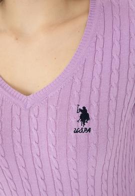 Kadın Lila V Yaka Basic Kazak - 50269017054