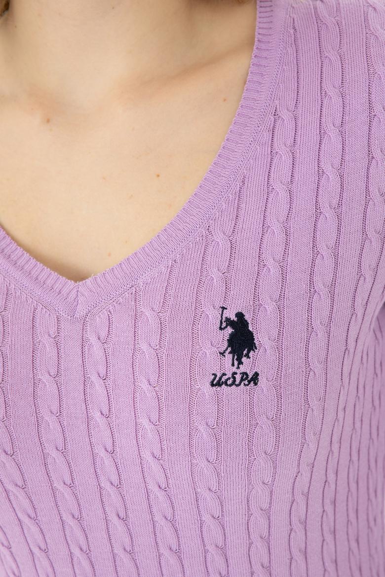 Kadın Lila V Yaka Basic Kazak - 50269017054