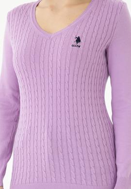 Kadın Lila V Yaka Basic Kazak - 50269017054