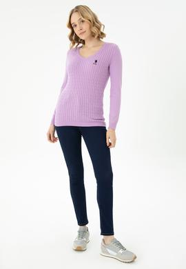 Kadın Lila V Yaka Basic Kazak - 50269017054