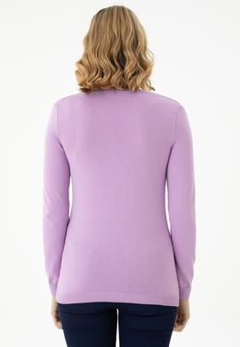 Kadın Lila V Yaka Basic Kazak - 50269017054