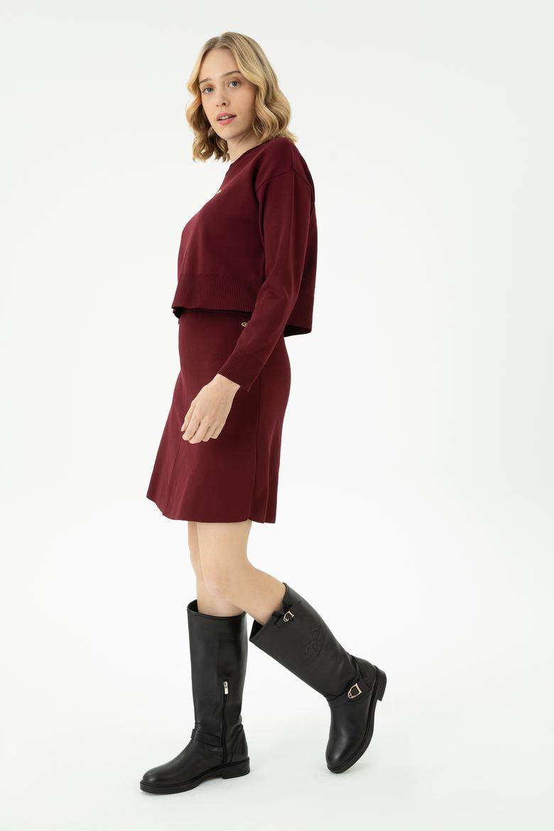 Kadın Bordo Triko Etek - 50269484008