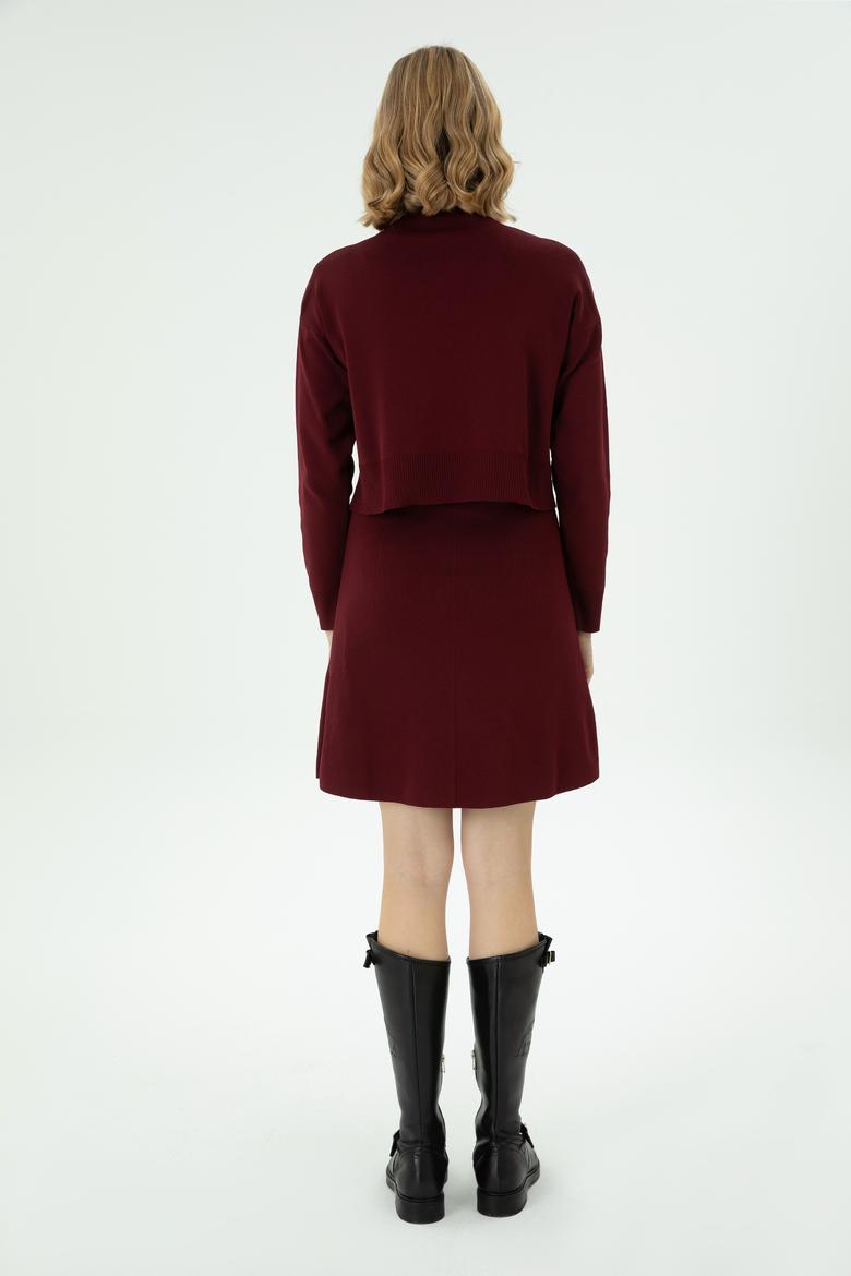 Kadın Bordo Triko Etek - 50269484008