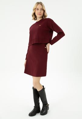 Kadın Bordo Triko Etek - 50269484008