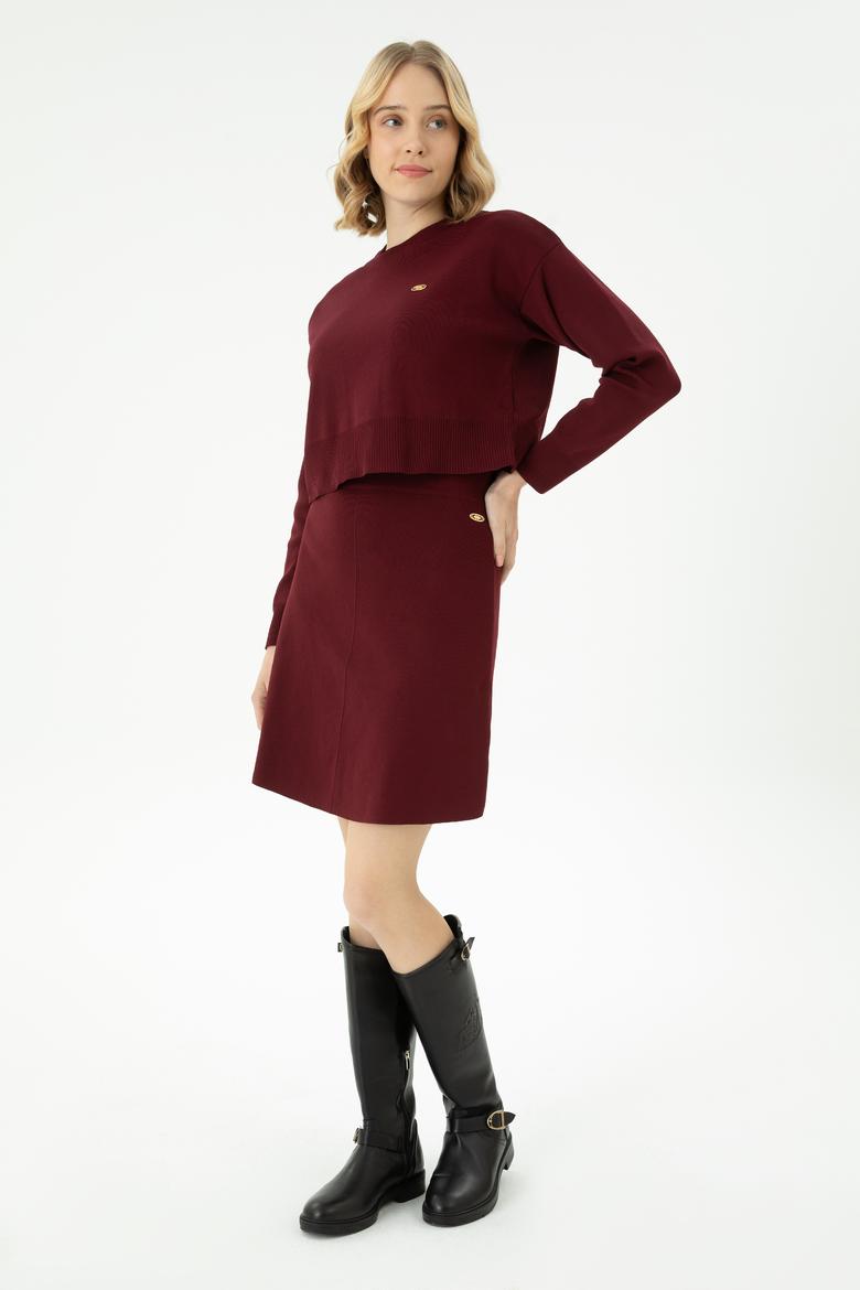 Kadın Bordo Triko Etek - 50269484008