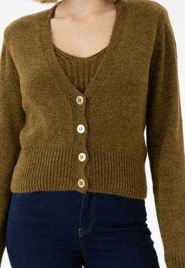 Kadın Açık Haki Triko Hırka - 50269494018