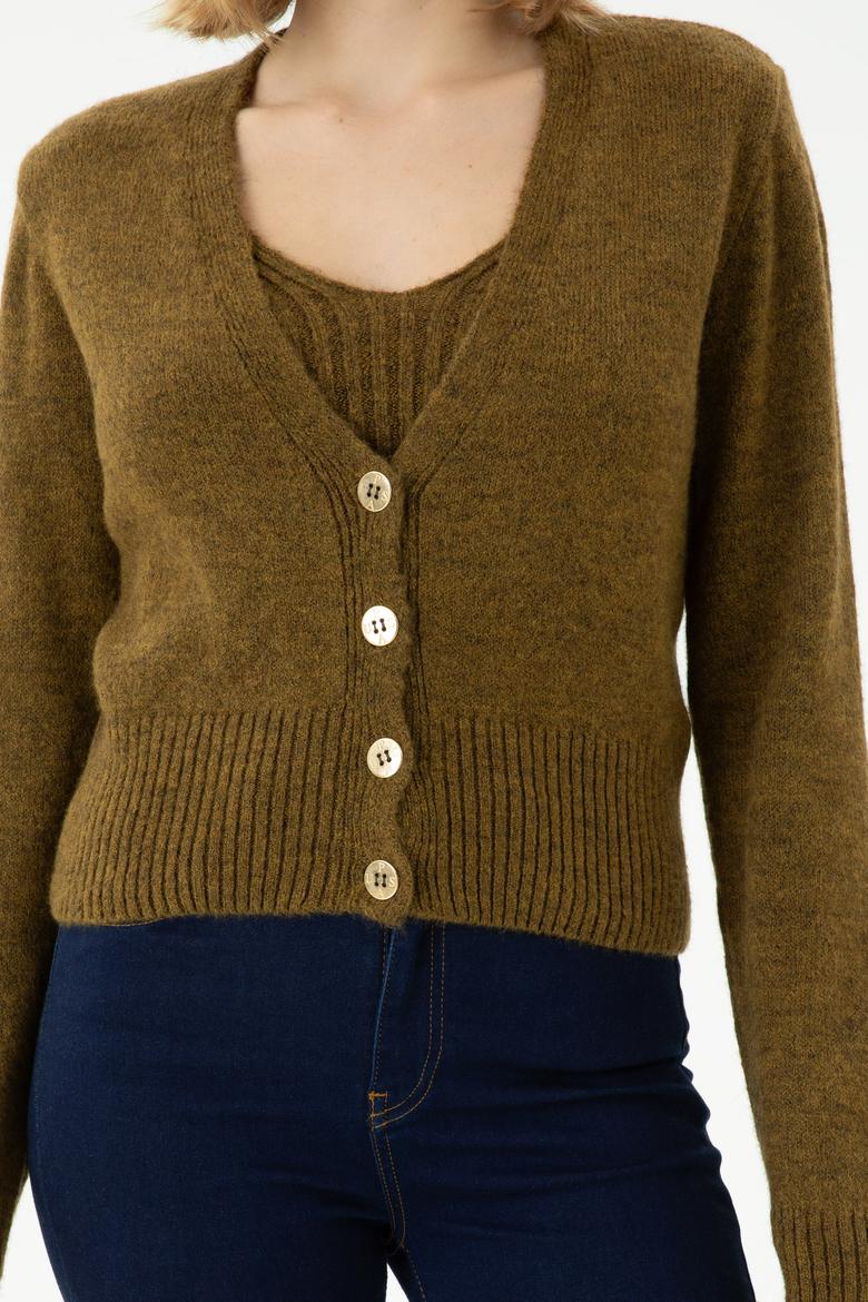 Kadın Açık Haki Triko Hırka - 50269494018