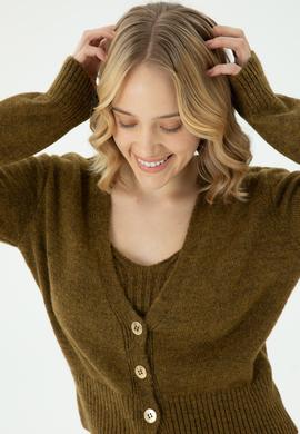 Kadın Açık Haki Triko Hırka - 50269494018