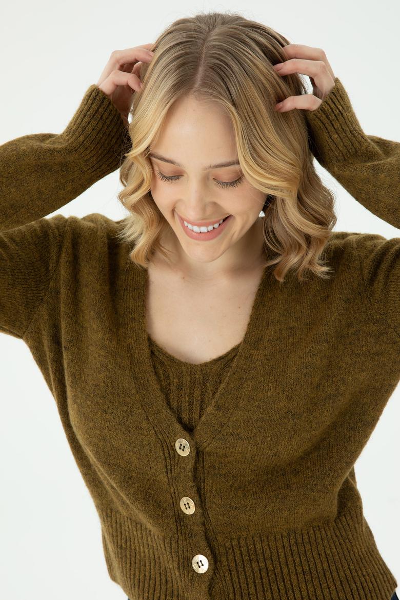 Kadın Açık Haki Triko Hırka - 50269494018