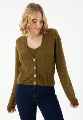 Kadın Açık Haki Triko Hırka - 50269494018