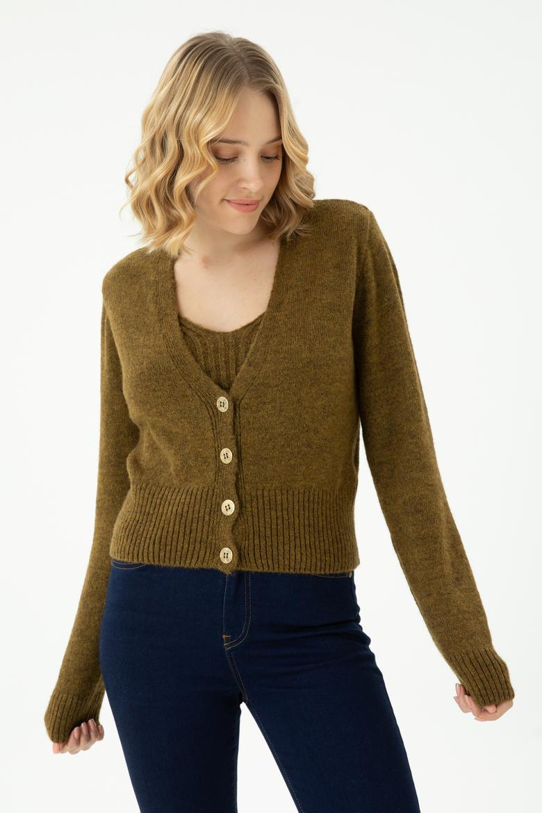 Kadın Açık Haki Triko Hırka - 50269494018