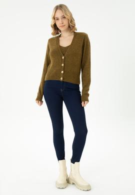 Kadın Açık Haki Triko Hırka - 50269494018