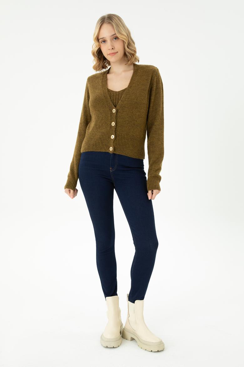 Kadın Açık Haki Triko Hırka - 50269494018