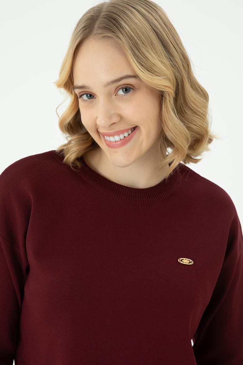 Kadın Bordo Bisiklet Yaka Kazak