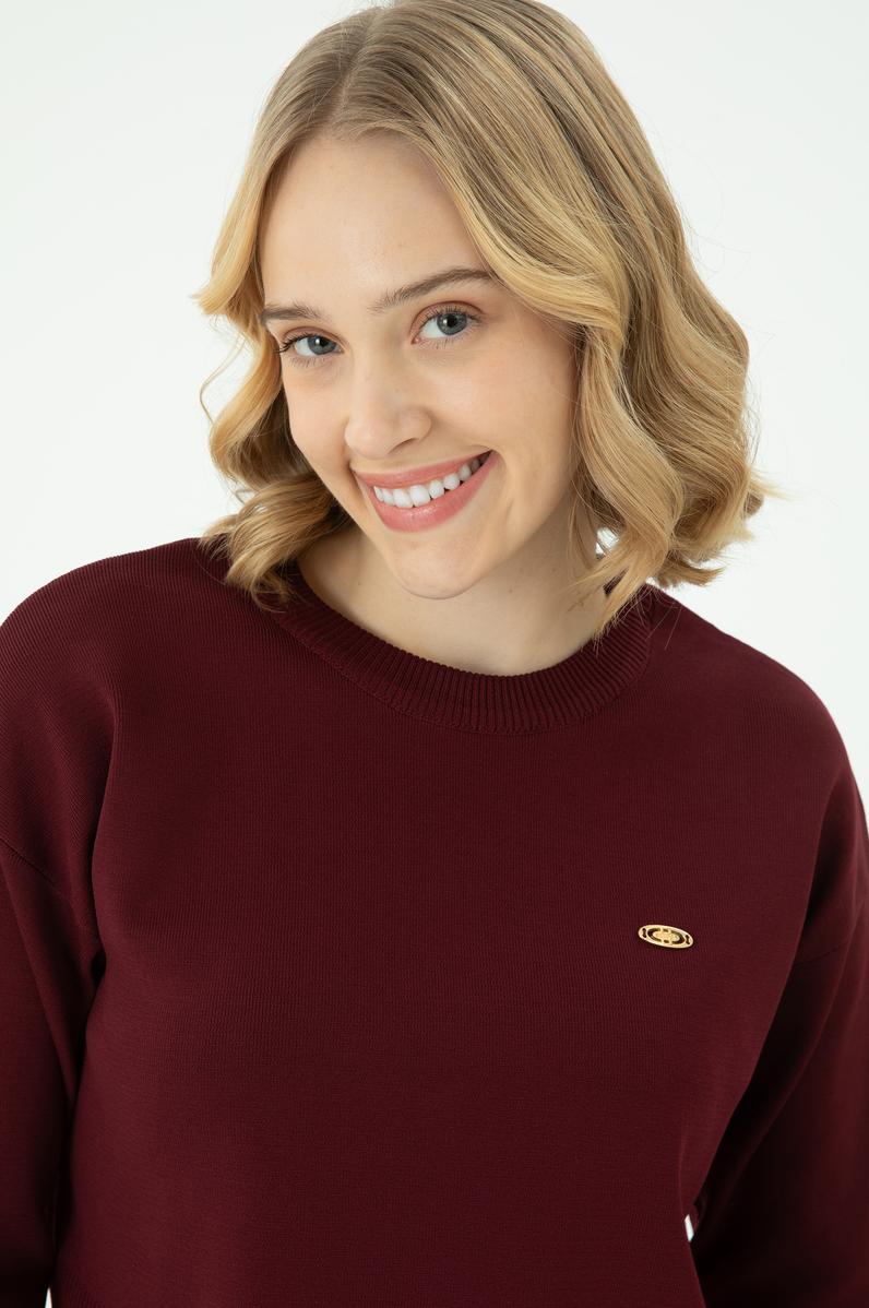 Kadın Bordo Bisiklet Yaka Kazak