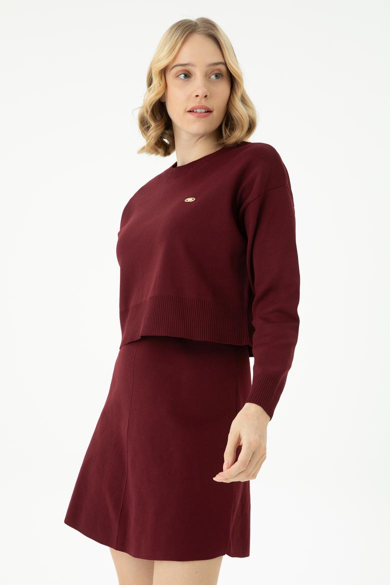 Kadın Bordo Bisiklet Yaka Kazak - 50269499012