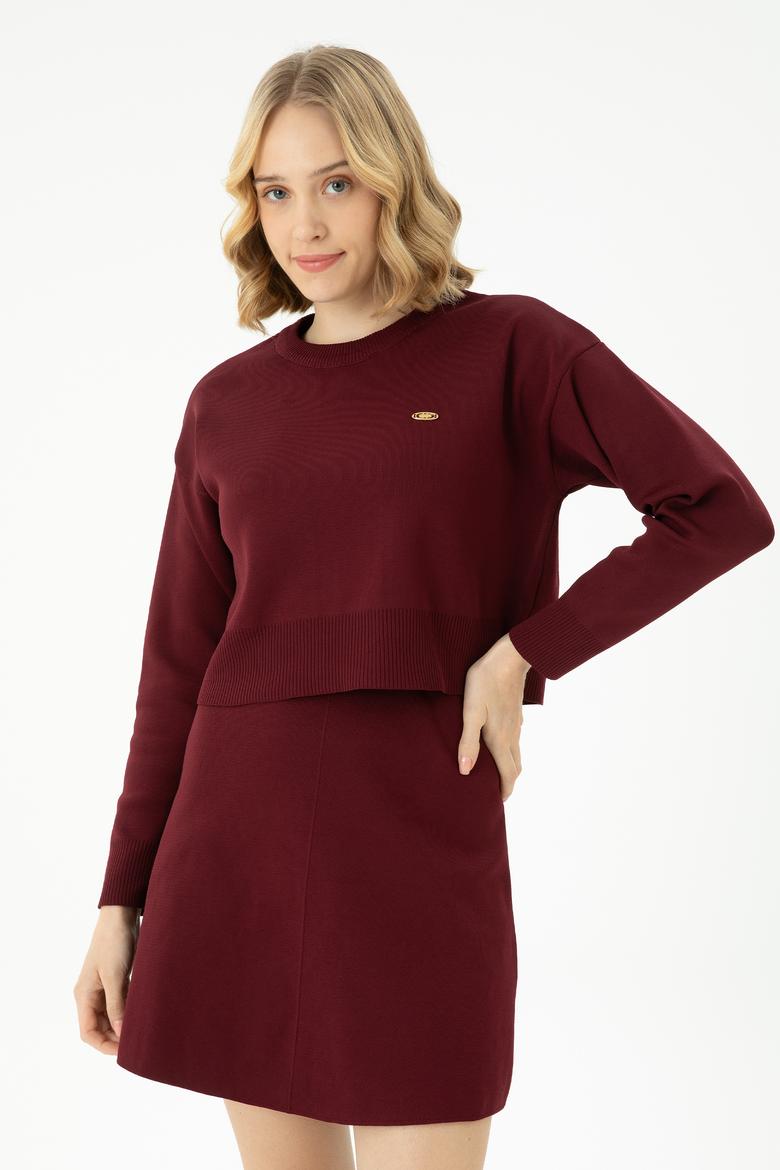 Kadın Bordo Bisiklet Yaka Kazak - 50269499012