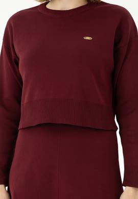 Kadın Bordo Bisiklet Yaka Kazak - 50269499012