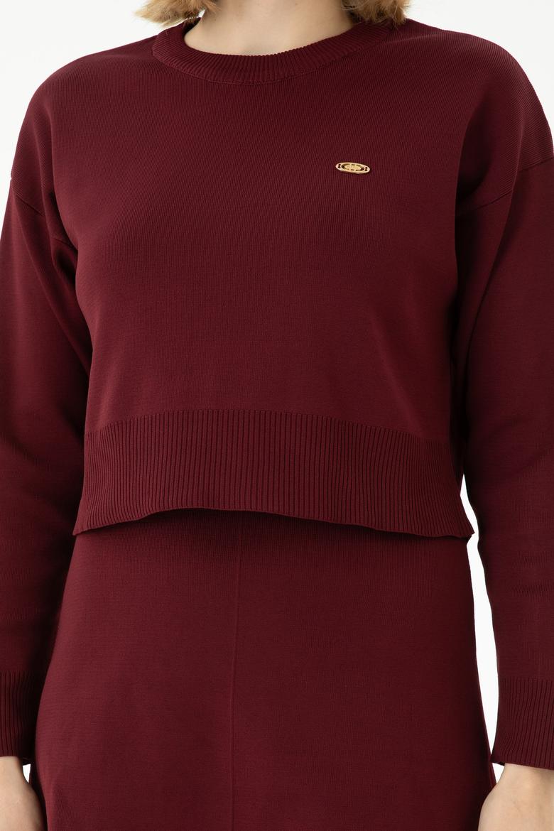 Kadın Bordo Bisiklet Yaka Kazak - 50269499012