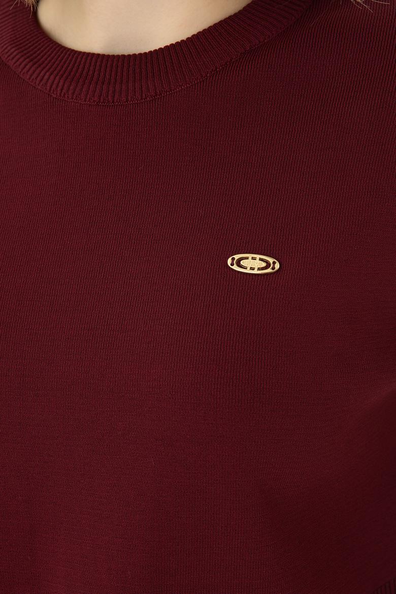 Kadın Bordo Bisiklet Yaka Kazak - 50269499012