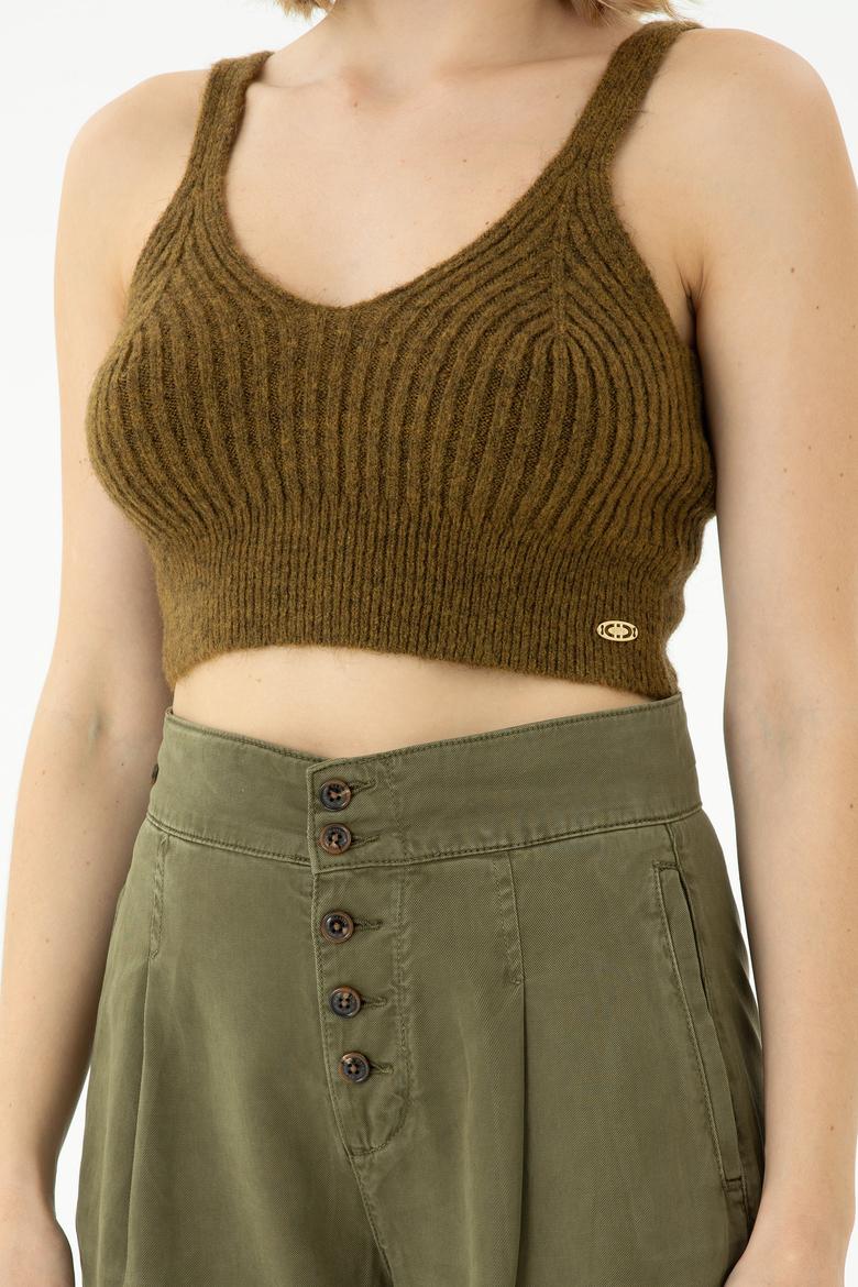 Kadın Açık Haki V Yaka Kazak - 50269506012