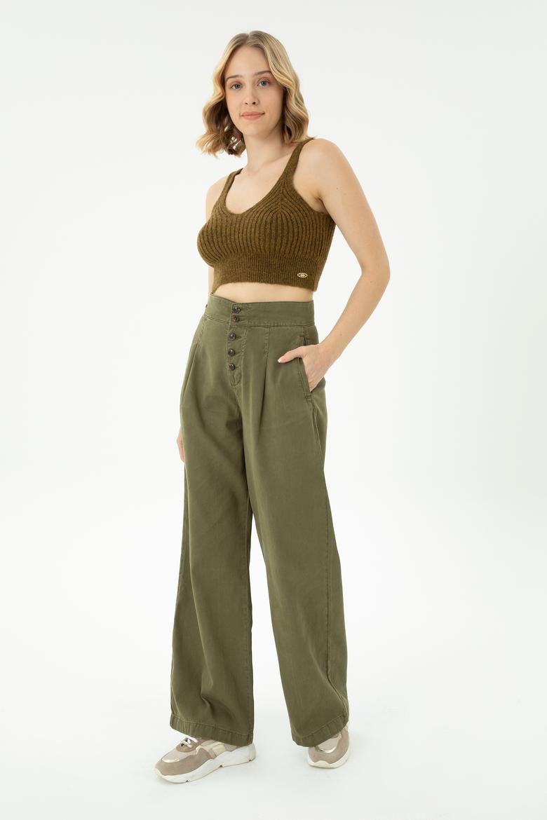 Kadın Açık Haki V Yaka Kazak - 50269506012