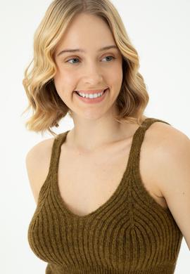 Kadın Açık Haki V Yaka Kazak - 50269506012