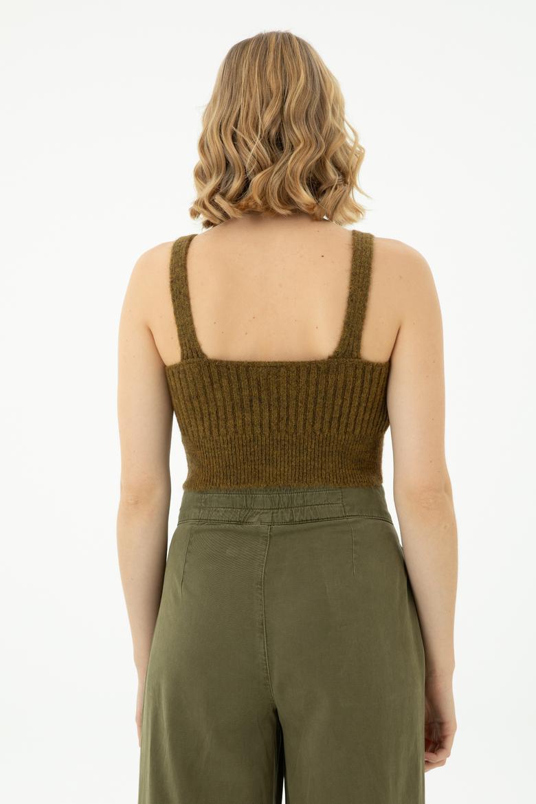 Kadın Açık Haki V Yaka Kazak - 50269506012