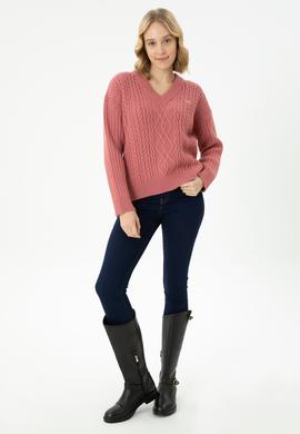 Kadın Pudra V Yaka Kazak - 50270427012