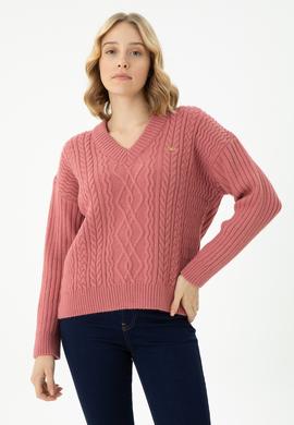 Kadın Pudra V Yaka Kazak - 50270427012