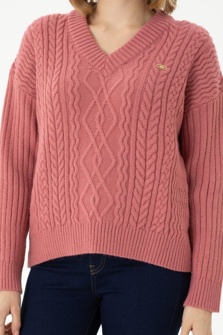 Kadın Pudra V Yaka Kazak - 50270427012