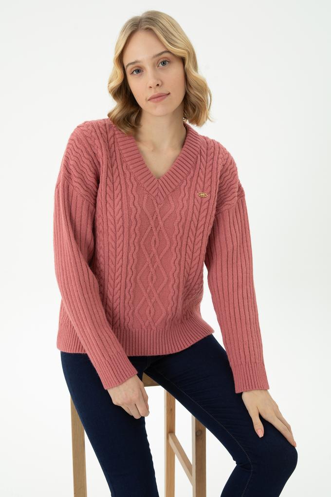 Kadın Pudra V Yaka Kazak