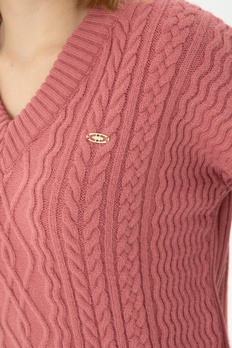 Kadın Pudra V Yaka Kazak - 50270427012