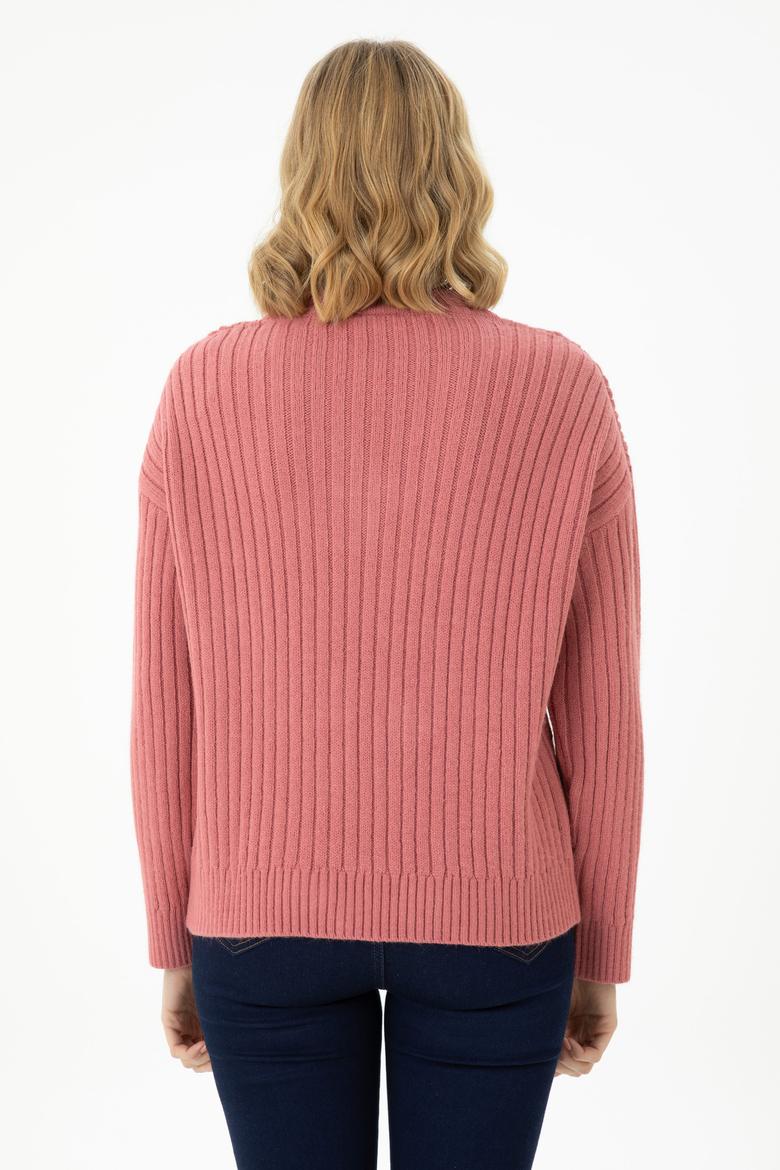 Kadın Pudra V Yaka Kazak - 50270427012