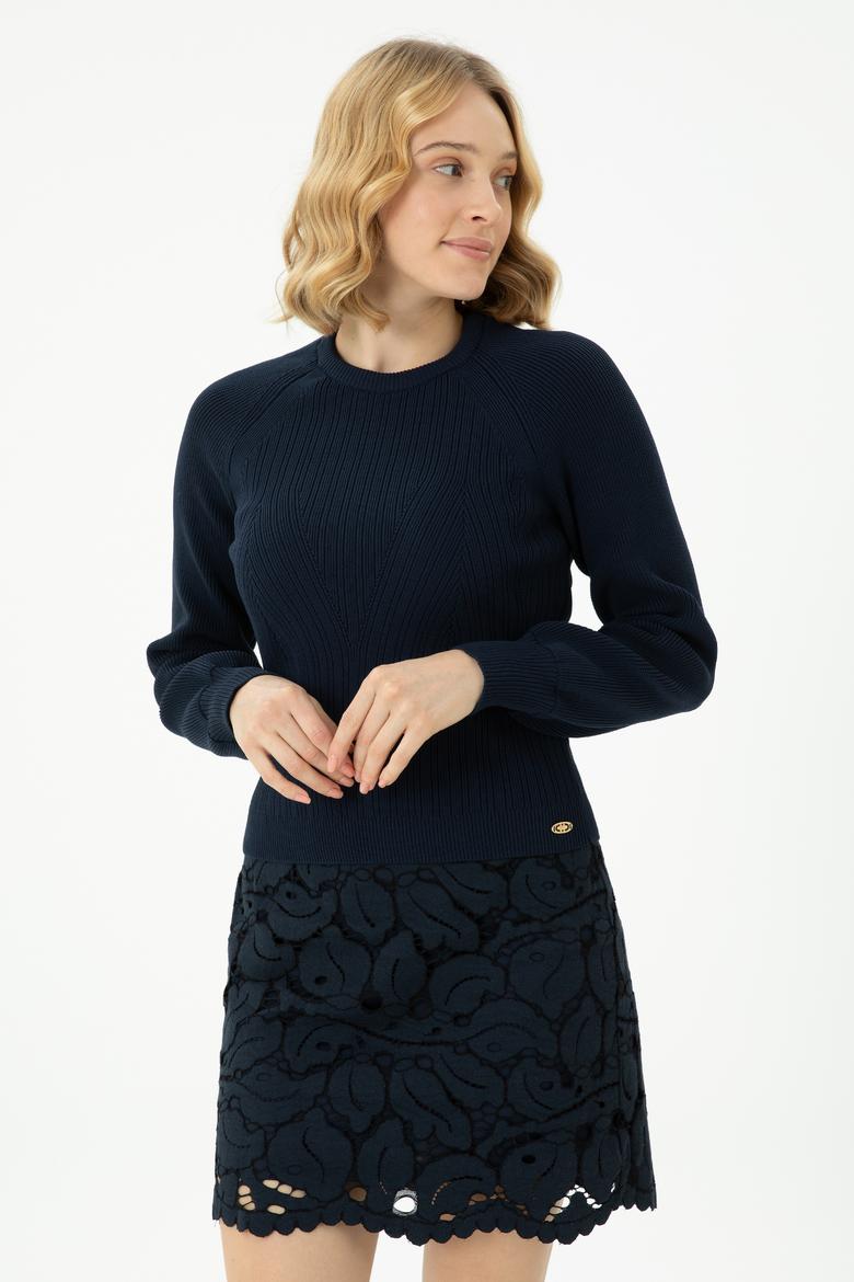 Kadın Lacivert Bisiklet Yaka Kazak - 50270430011