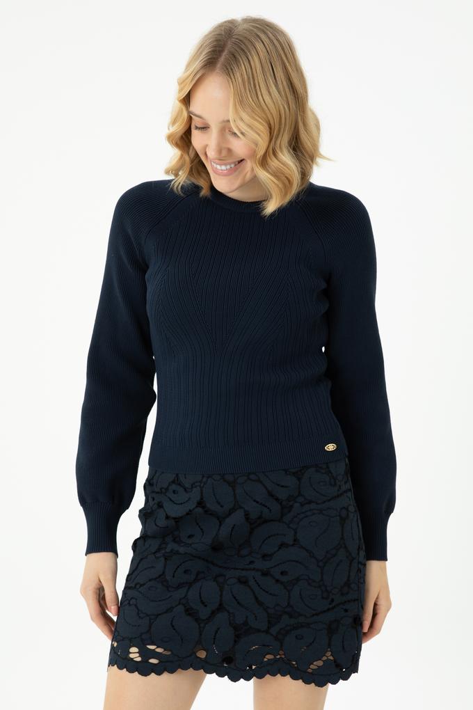 Kadın Lacivert Bisiklet Yaka Kazak